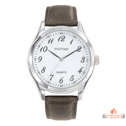 Montre homme INOTIME 41 mm blanche bracelet Marron
