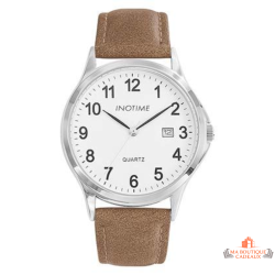 Montre homme INOTIME 41 mm blanche marron avec date