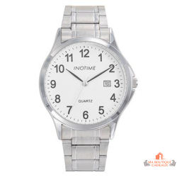 Montre homme INOTIME 41 mm blanche argentée avec date