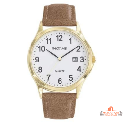 Montre homme INOTIME 41 mm blanche marron dorée avec date