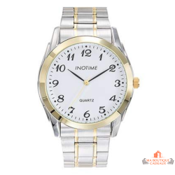 Montre homme INOTIME 43 mm blanche bracelet métal bicolore