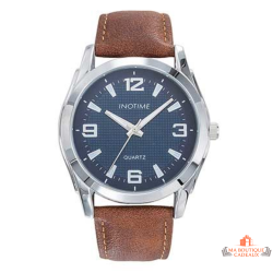 Montre homme INOTIME 43 mm bleu foncé marron lumineuse