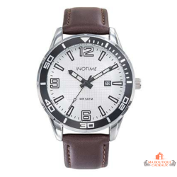 Montre homme INOTIME 42 mm argent cuir marron 5 ATM