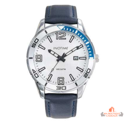 Montre homme INOTIME 42 mm argent cuir bleu 5 ATM