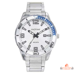 Montre homme INOTIME 42 mm argent métal 5 ATM lunette bleu