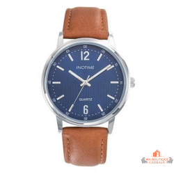 Montre homme INOTIME 39 mm bleu foncé bracelet marron