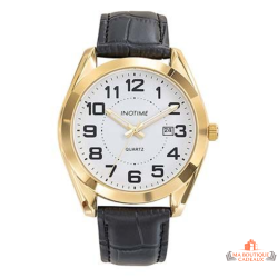 Montre homme INOTIME 42 mm blanc doré cuir noir
