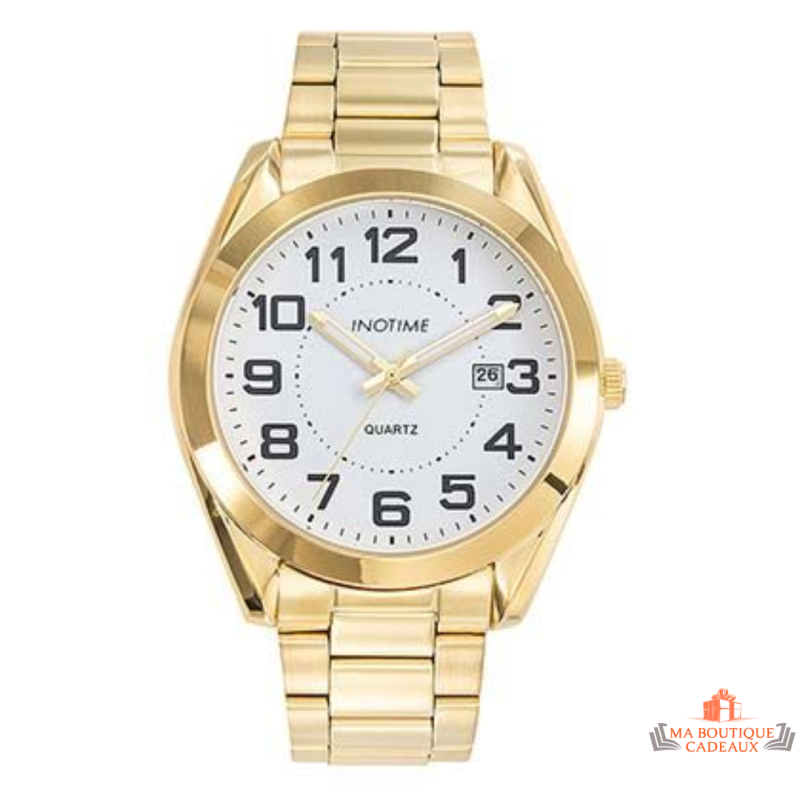 Montre homme INOTIME 42 mm doré cadran blanc métal