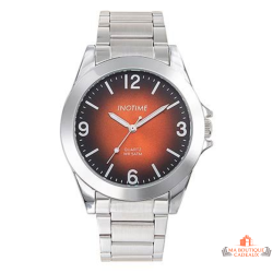 Montre homme INOTIME cadran orange bracelet métal argenté 40 mm garantie 2 ans