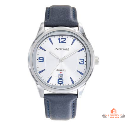 Montre homme INOTIME MIYOTA 2115 date cadran argenté bracelet bleu 40 mm garantie 2 ans