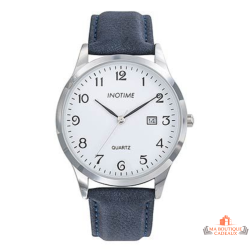 Montre homme INOTIME MIYOTA 2115 jour cadran blanc bracelet bleu 40 mm garantie 2 ans