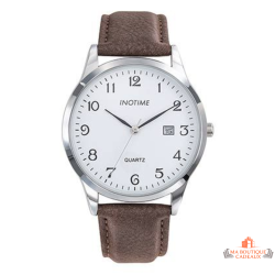 Montre homme INOTIME MIYOTA 2115 jour cadran blanc bracelet marron 40 mm garantie 2 ans