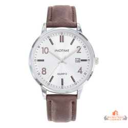 Montre homme INOTIME MIYOTA 2115 date cadran argenté soleillé marron 39 mm garantie 2 ans