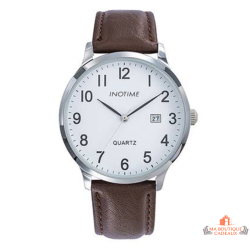 Montre homme INOTIME MIYOTA 2115 date cadran blanc bracelet marron 40 mm garantie 2 ans