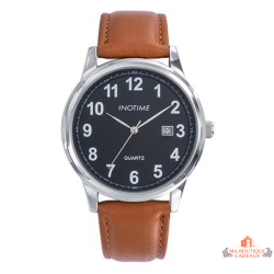 Montre homme INOTIME MIYOTA 2115 date cadran noir bracelet marron 40 mm garantie 2 ans