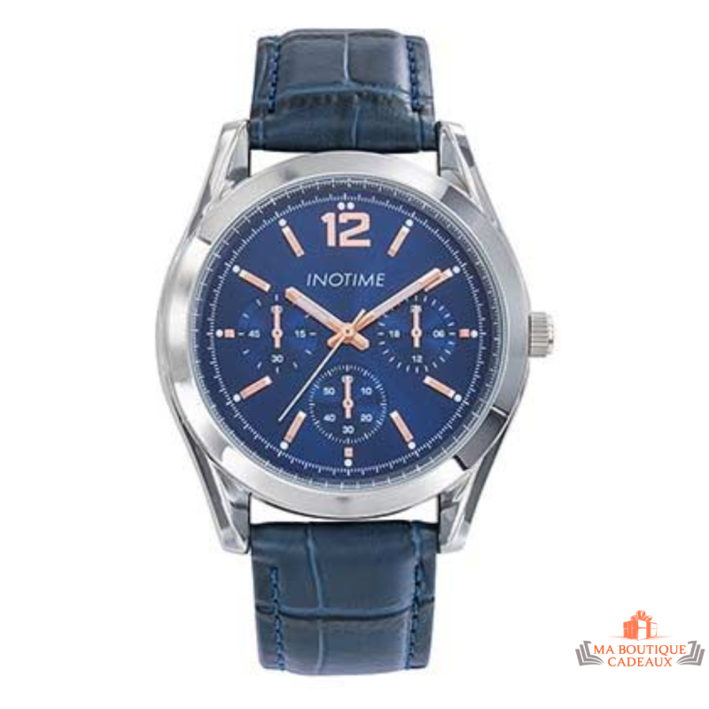 Montre homme INOTIME cadran bleu rose gold style chronographe bracelet bleu garantie 2 ans