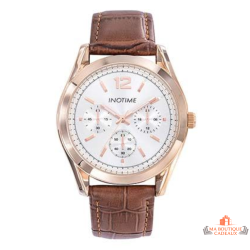 Montre homme INOTIME cadran blanc rose gold bracelet marron style chronographe garantie 2 ans