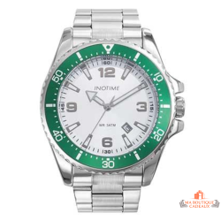 Montre homme INOTIME MIYOTA 2115 cadran argenté lunette verte 43 mm bracelet acier garantie 2 ans