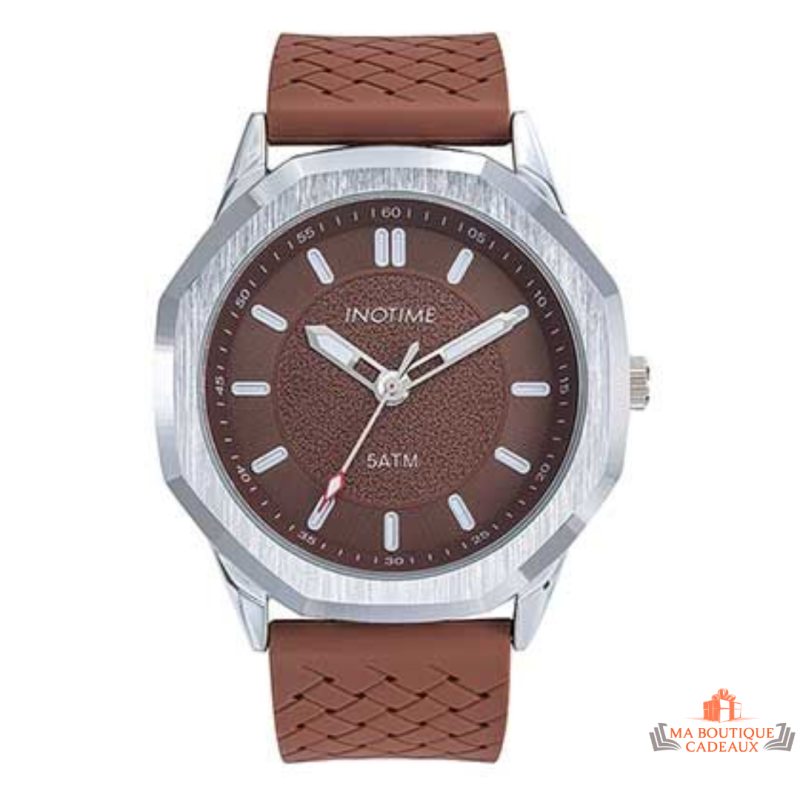 Montre homme INOTIME MORIOKA PC21 marron silicone 42 mm étanche 5 ATM garantie 2 ans
