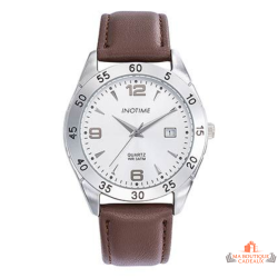 Montre homme INOTIME MIYOTA 2115 argenté titane cuir marron 39 mm affichage jour garantie 2 ans