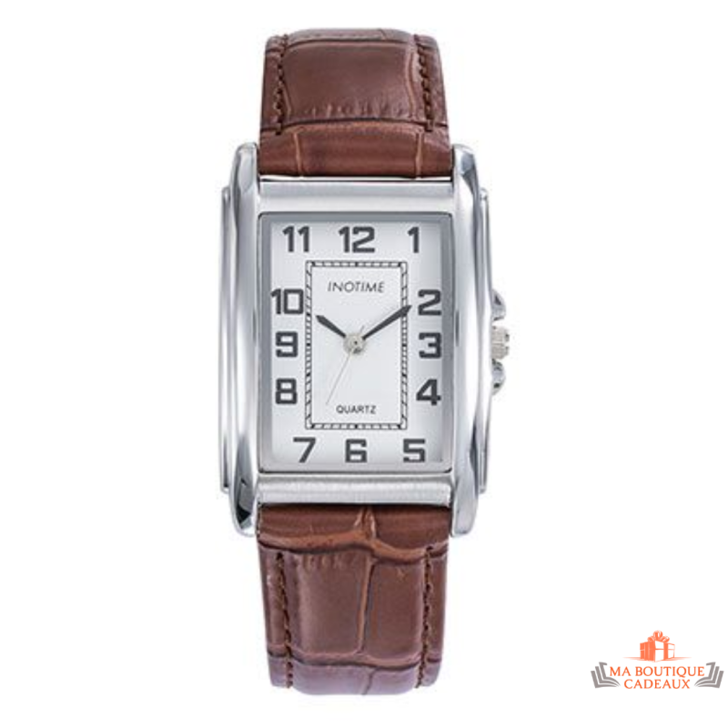 Montre homme INOTIME rectangle blanc cuir marron 29x41 mm garantie 2 ans
