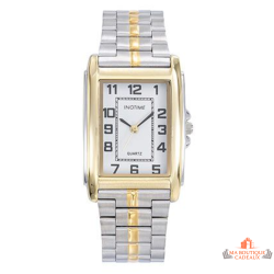 Montre homme INOTIME rectangle blanc bracelet acier bicolore doré 29x41 mm garantie 2 ans