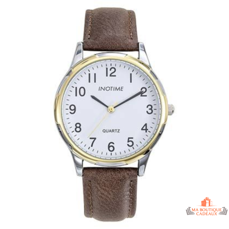 Montre homme INOTIME blanc marron doré 37 mm garantie 2 ans