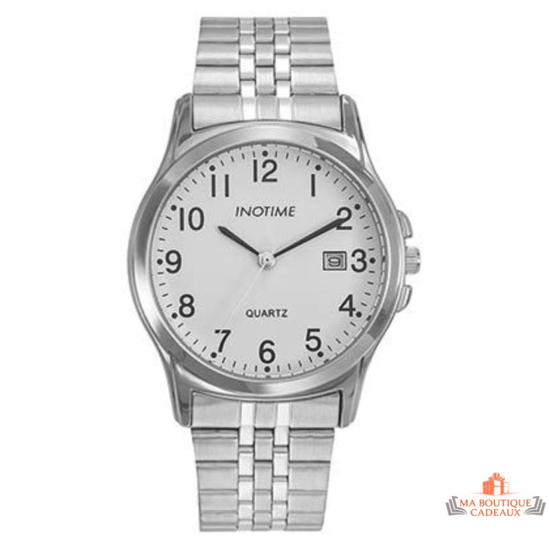 Montre homme INOTIME blanc acier 37 mm affichage jour garantie 2 ans