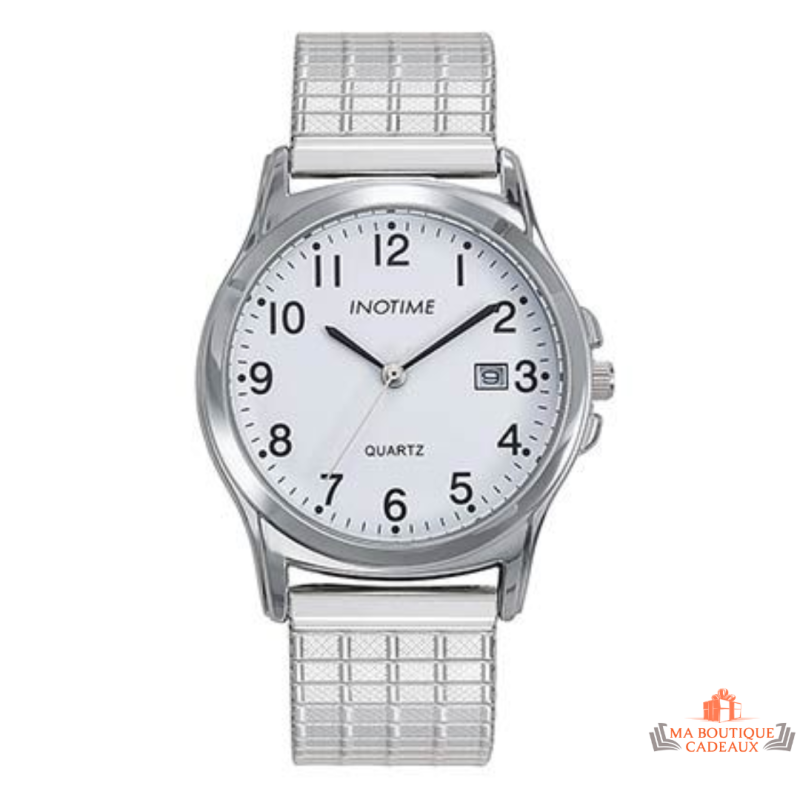 Montre homme INOTIME blanc extensible 37 mm affichage jour garantie 2 ans