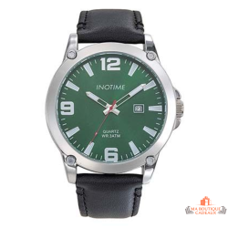 Montre homme INOTIME vert soleillé cuir noir 43,5 mm date garantie 2 ans