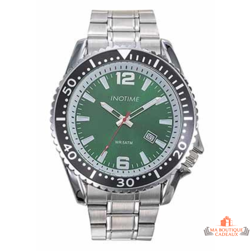 Montre homme INOTIME vert 45 mm acier 5 ATM date garantie 2 ans