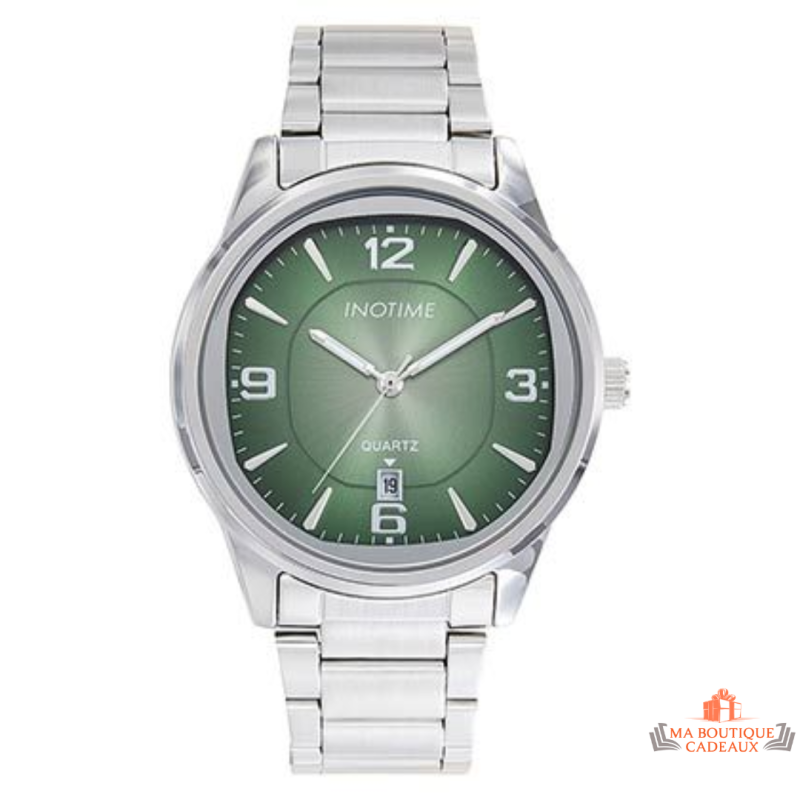 Montre homme INOTIME vert foncé acier 40 mm date 6h garantie 2 ans