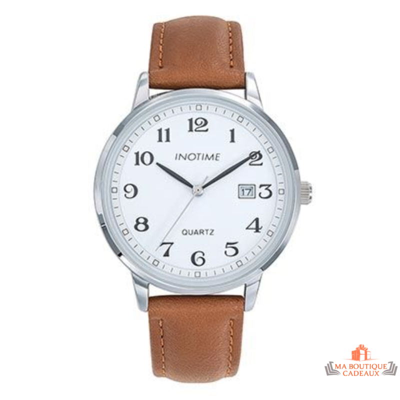 Montre homme INOTIME blanc marron clair 39 mm date 3h garantie 2 ans
