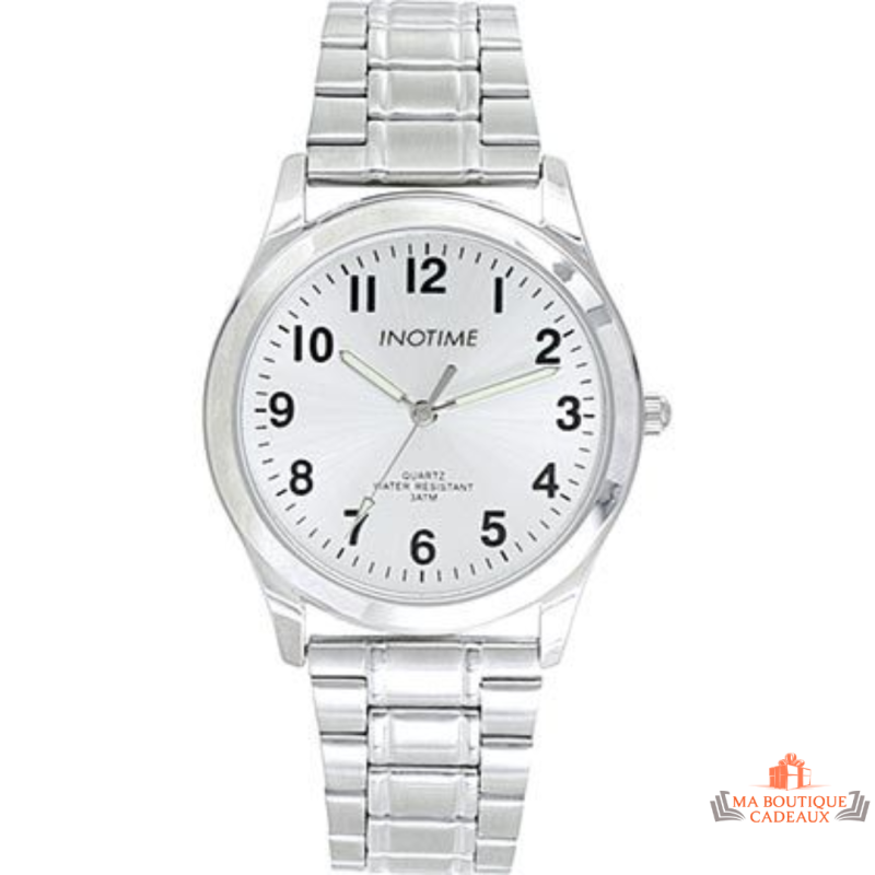Montre homme INOTIME argenté soleillé acier réglable 3 ATM garantie 2 ans