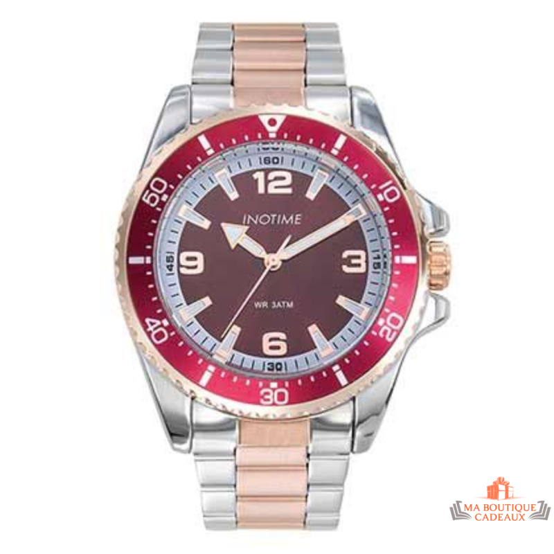 Montre homme INOTIME rouge rose gold acier 43 mm garantie 2 ans