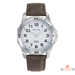 Montre homme INOTIME cadran blanc bracelet marron foncé 39 mm garantie 2 ans