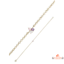 Bracelet plaqué or Carla Nogueres pierres rose blanc lavande 16+2 cm