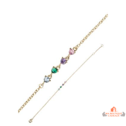 Bracelet plaqué or Carla Nogueres 4 pierres vert violet fuchsia 16+2 cm