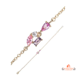 Bracelet plaqué or Carla Nogueres pierres fuchsia améthyste rose blanc 16+2 cm