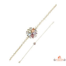 Bracelet plaqué or Carla Nogueres fleur multicolore vert orange rouge 16+2 cm