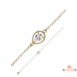 Bracelet plaqué or Carla Nogueres pierre blanche zirconium 16+2 cm