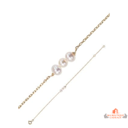 Bracelet plaqué or Carla Nogueres 3 perles blanches 18 cm