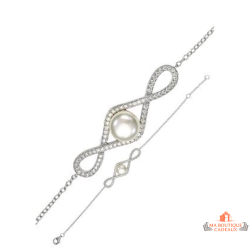 Bracelet double infini perle argent 925 Carla Nogueres zirconium garantie 2 ans