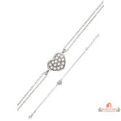 Bracelet cœur pavé zirconium argent 925 Carla Nogueres brillant garantie 2 ans
