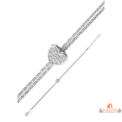 Bracelet cœur serti zirconium argent 925 Carla Nogueres double chaîne garantie 2 ans