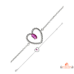 Bracelet cœur pierre rouge argent 925 Carla Nogueres zirconium garantie 2 ans
