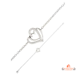Bracelet double cœur zirconium argent 925 Carla Nogueres entrelacé garantie 2 ans
