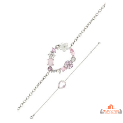 Bracelet cercle ovale pierres roses argent 925 Carla Nogueres féminin garantie 2 ans