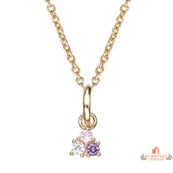 Collier pendentif Carla Nogueres plaqué or 3 pierres rose violet blanc oxyde zirconium