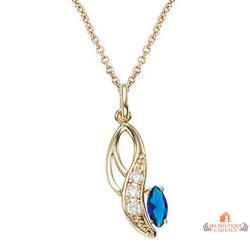 Collier pendentif Carla Nogueres plaqué or pierre bleue saphir forme marquise ajourée